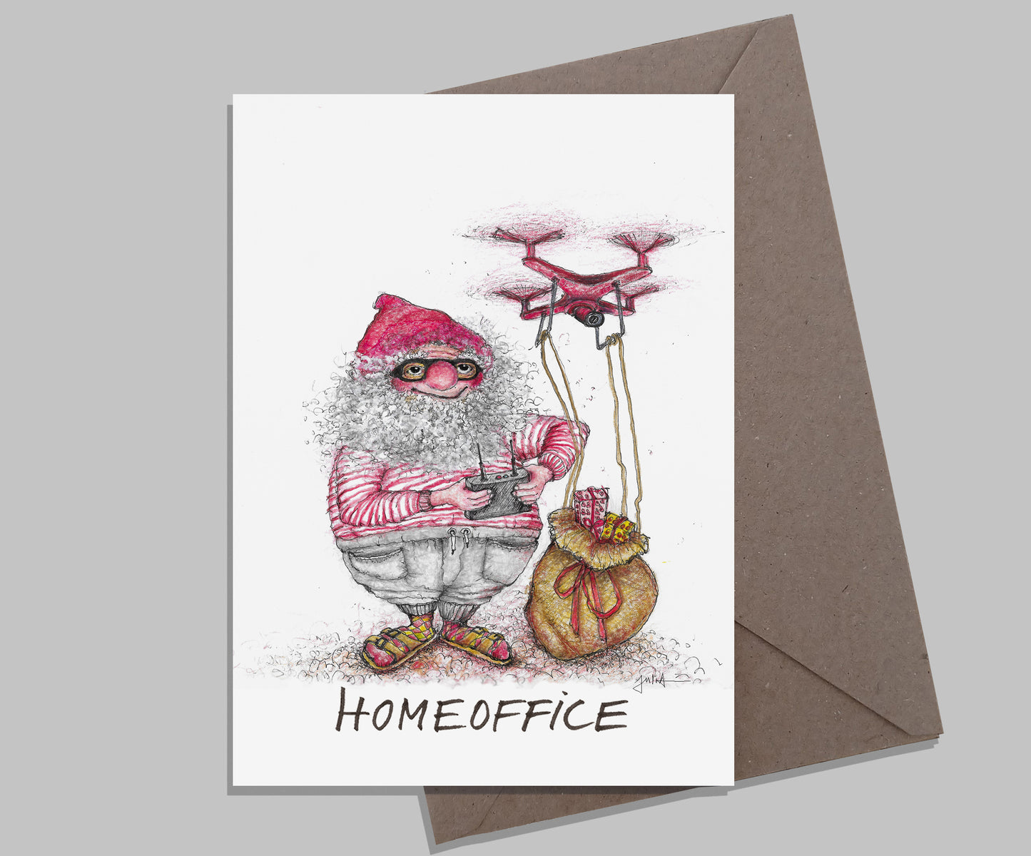 Homeoffice Santa | Weihnachtskarte | Grußkarte A6 mit Umschlag