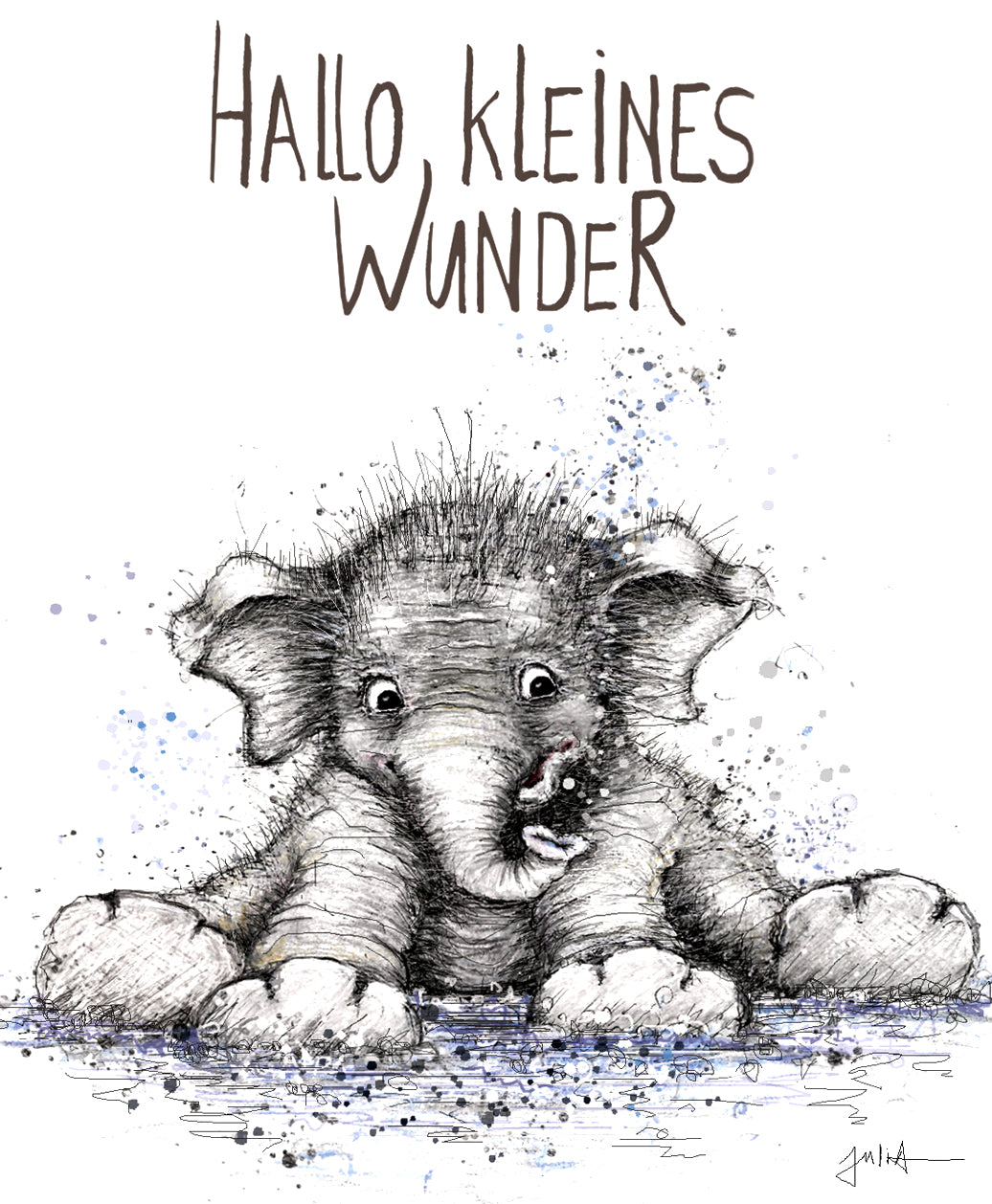 Baby Glückwunschkarte| Kleiner Elefant | Hallo kleines Wunder | Geburtskarten Baby