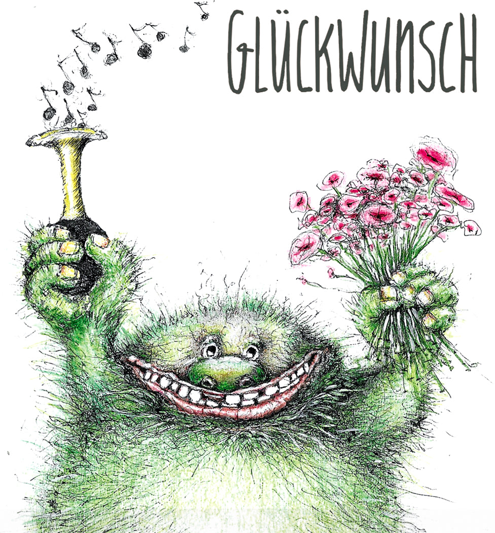 Glückwunschkarte süßes Monster | Glückwunsch Monster Troll | Geburtstagskarte Troll Monster
