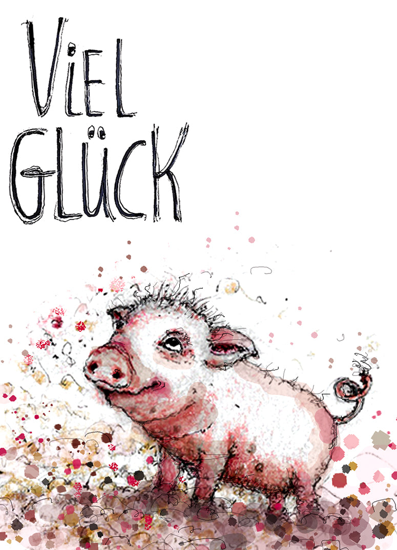 Glückwunschkarte | Glücksschweinchen Illustration | Viel Glück | Geburtskarten Baby