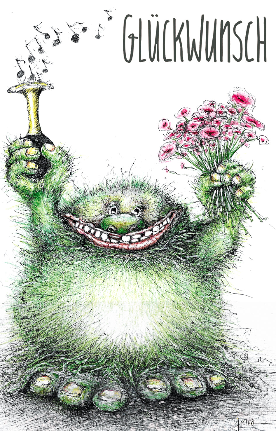 Glückwunschkarte süßes Monster | Glückwunsch Monster Troll | Geburtstagskarte Troll Monster