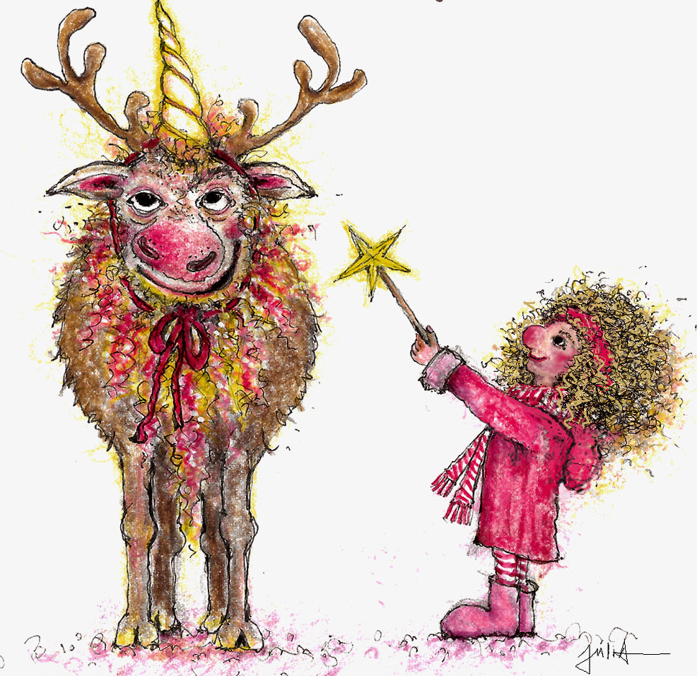 Weihnachtskarte Wünschen kann man sich alles | Einhorn Rentier | A6 Glückwunschkarte