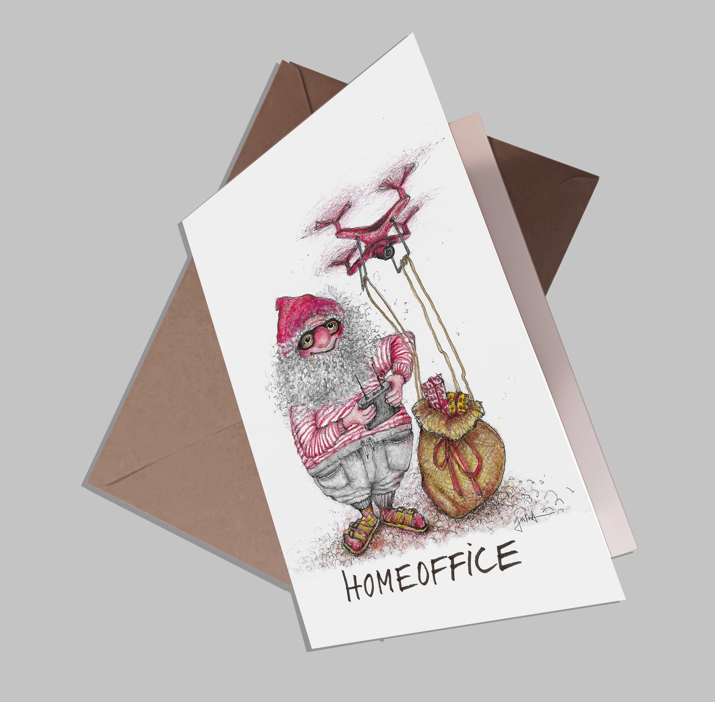 Homeoffice Santa | Weihnachtskarte | Grußkarte A6 mit Umschlag