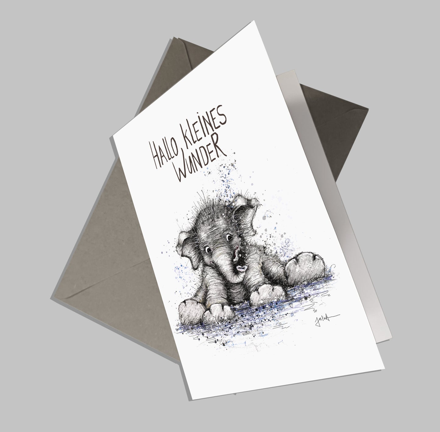 Baby Glückwunschkarte| Kleiner Elefant | Hallo kleines Wunder | Geburtskarten Baby