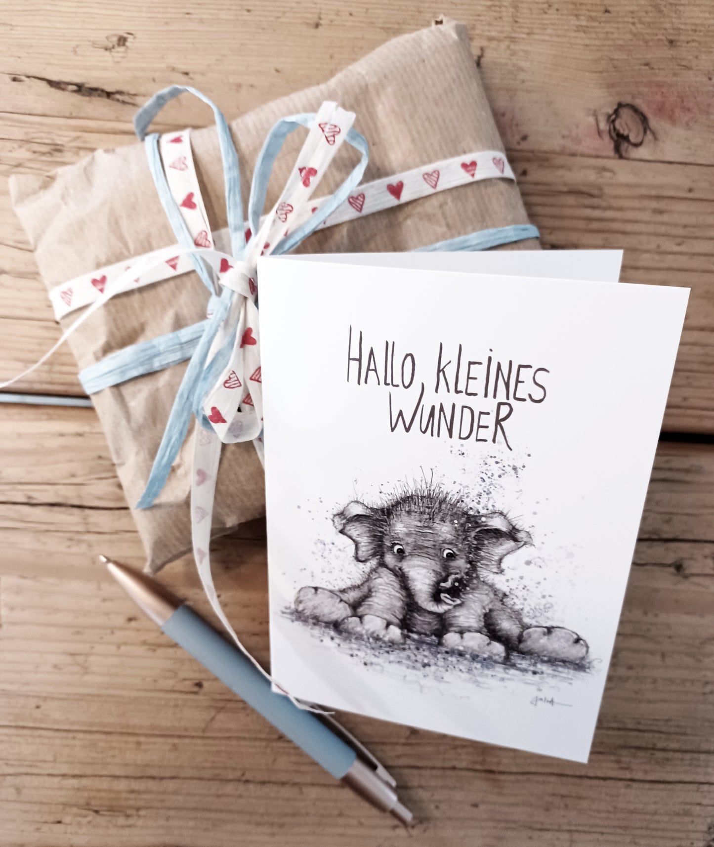 Baby Glückwunschkarte| Kleiner Elefant | Hallo kleines Wunder | Geburtskarten Baby