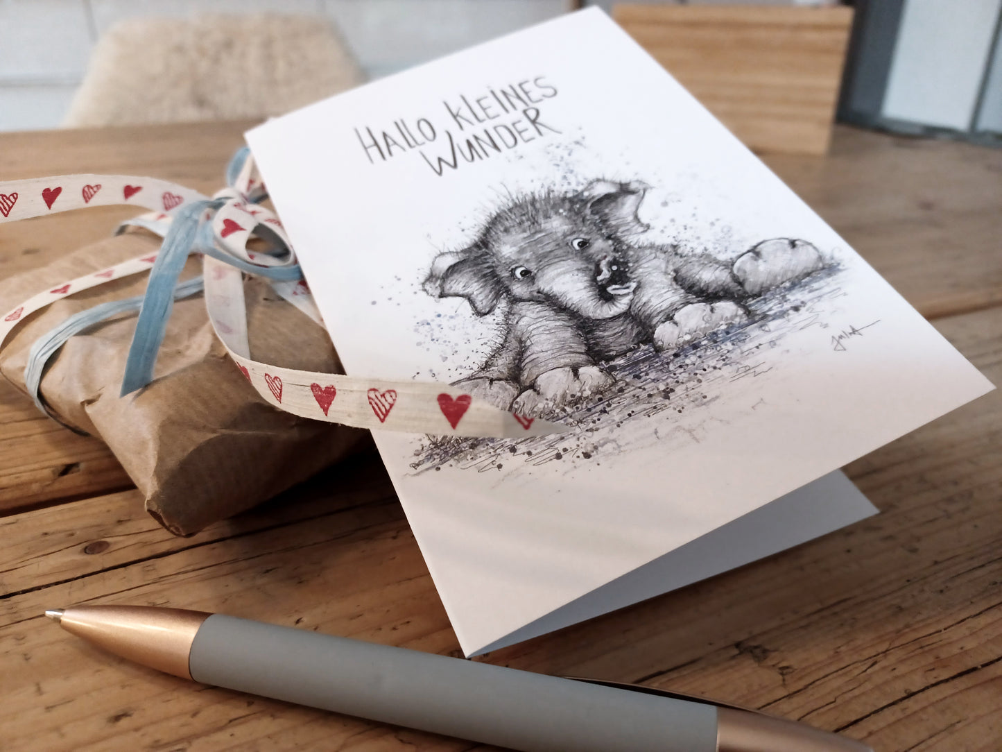 Baby Glückwunschkarte| Kleiner Elefant | Hallo kleines Wunder | Geburtskarten Baby