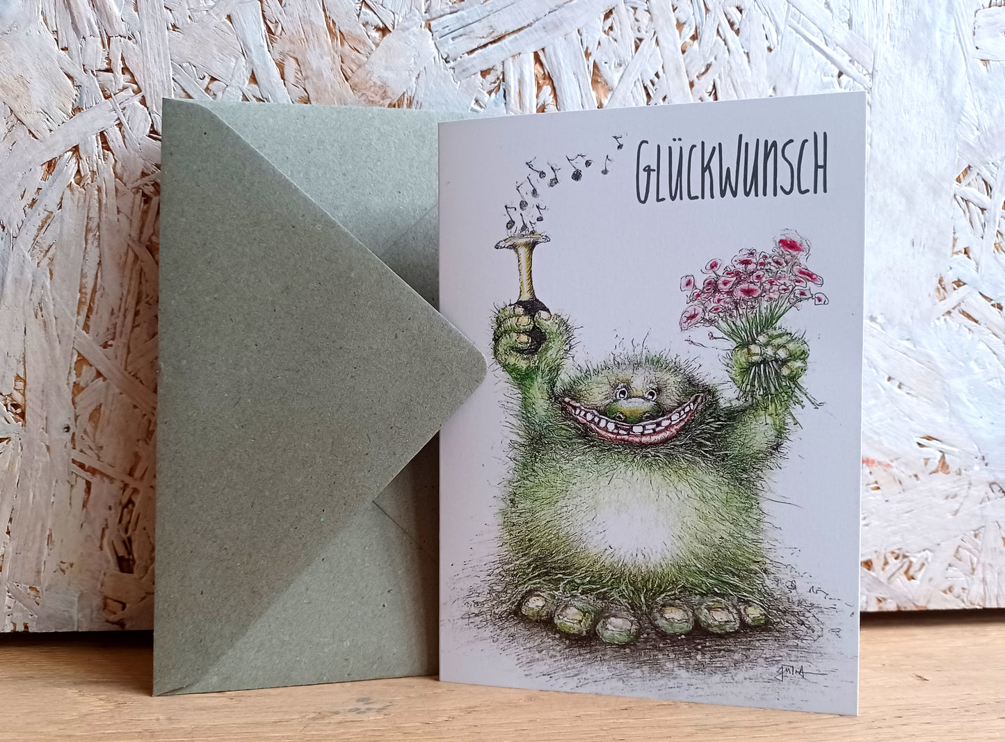 Glückwunschkarte süßes Monster | Glückwunsch Monster Troll | Geburtstagskarte Troll Monster