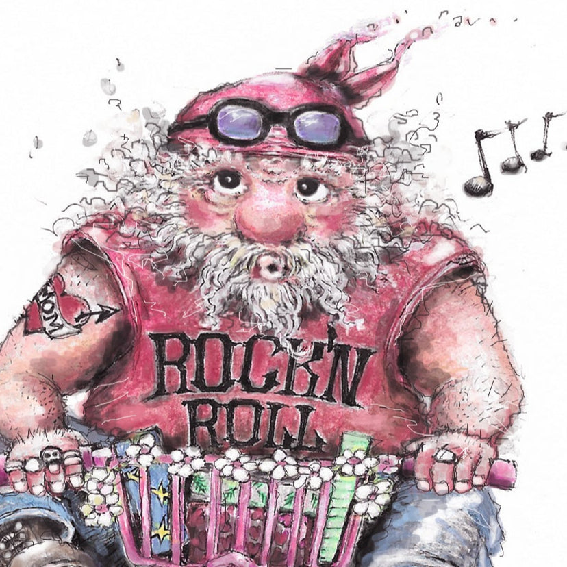 Postkarte Rock’n’Roll Wichtel | Lustige Weihnachtskarte | Männerkarte Geburtstag | Handgezeichnete A6 Kunstkarte