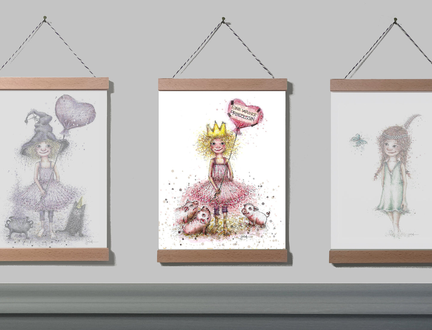 Poster Kleine Prinzessin A4 | Bild A4 Mädchen Wahre Prinzessin | Prinzessin mit Schweinchen auf Leinwand