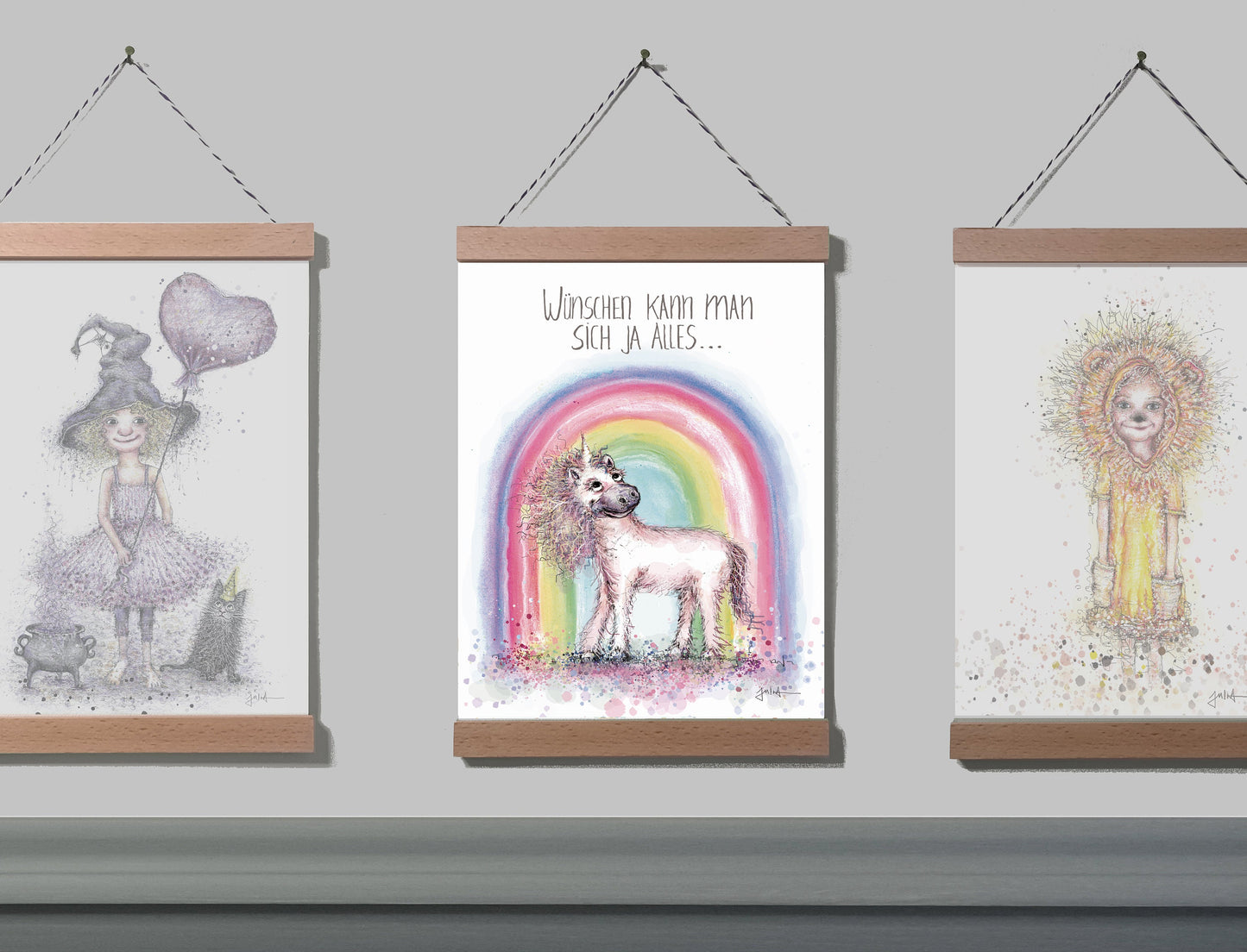 Poster Kleines Einhorn A4 | Bild A4 Regenbogen Einhorn | Rosa Einhorn Regenbogen auf Leinwand