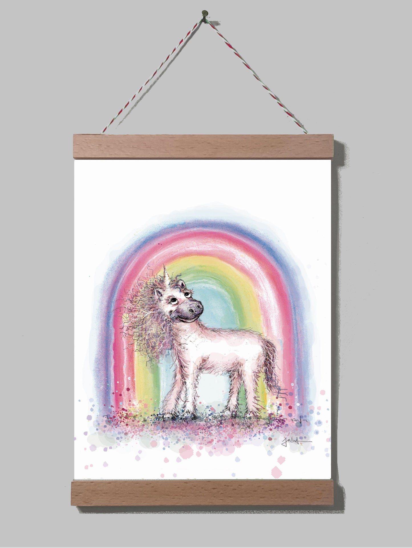Poster Kleines Einhorn A4 | Bild A4 Regenbogen Einhorn | Rosa Einhorn Regenbogen auf Leinwand