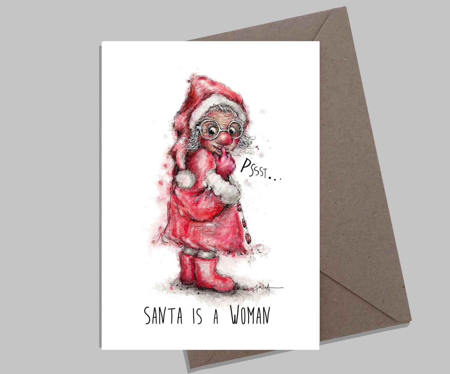 Weihnachtsfrau | Santa is a Woman | Weihnachtskarte | Grußkarte A6 mit Umschlag