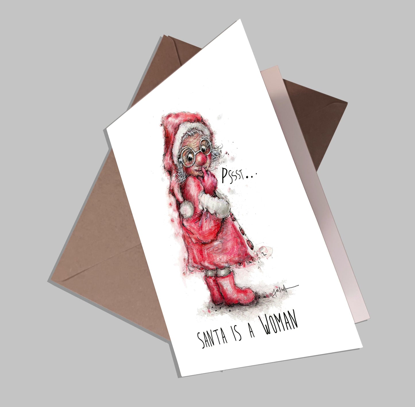 Weihnachtsfrau | Santa is a Woman | Weihnachtskarte | Grußkarte A6 mit Umschlag