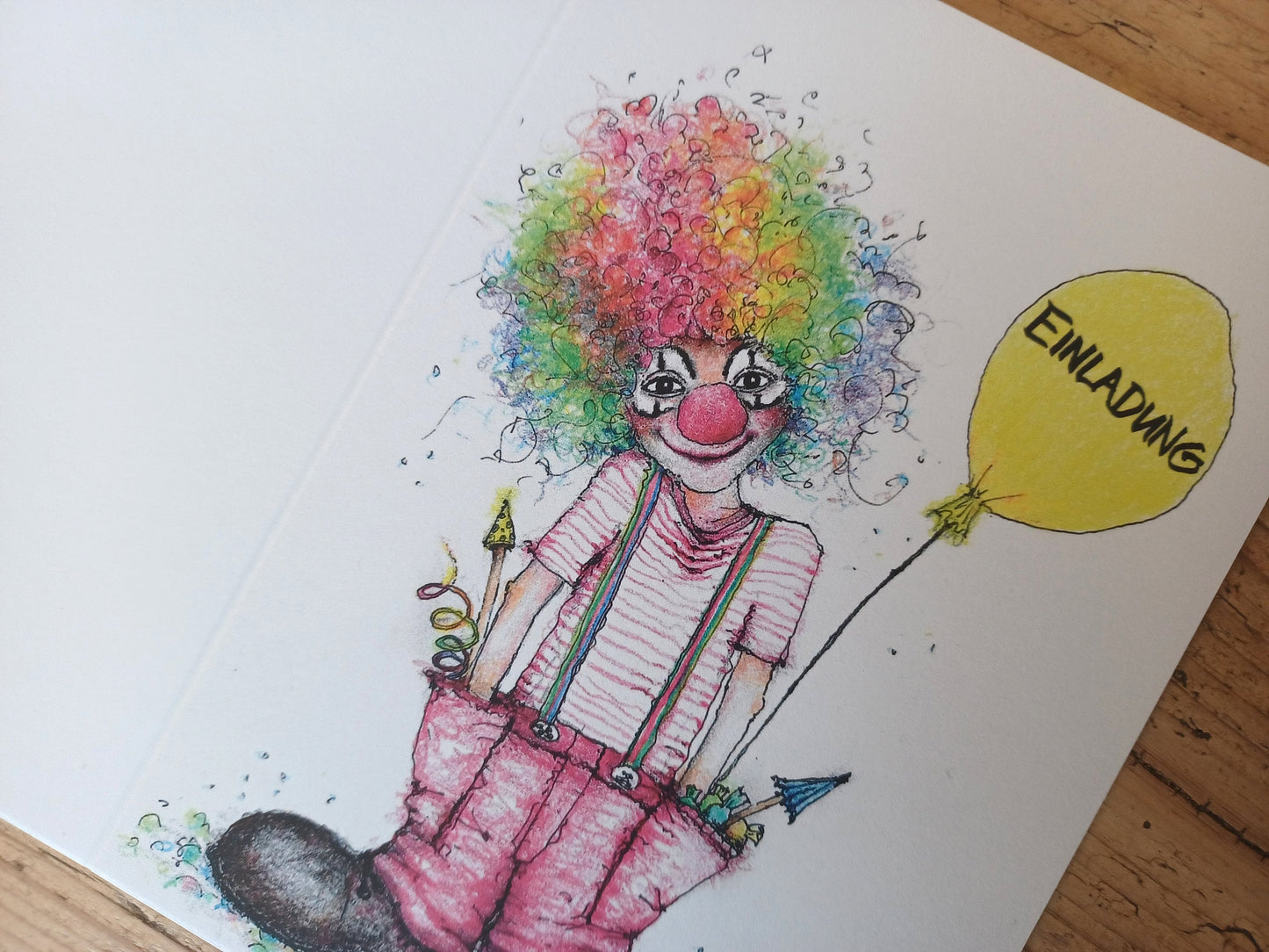 Clown Einladungskarte | Klappkarte A6 zum Ausfüllen