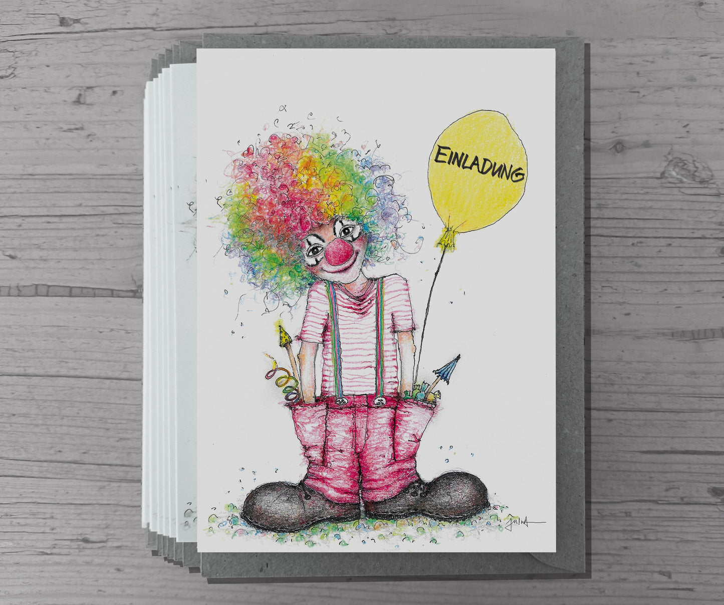 Clown Einladungskarte | Klappkarte A6 zum Ausfüllen