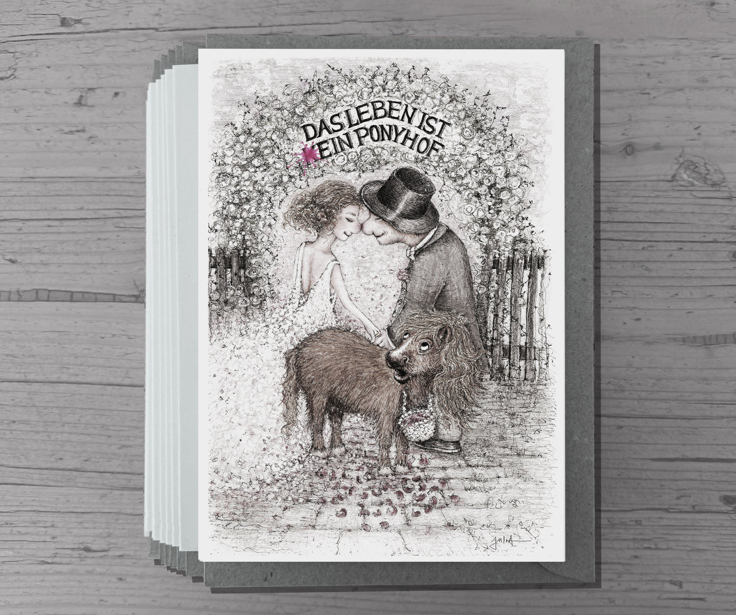 Hochzeitskarte Ponyhof | Sepia | Klappkarte A6