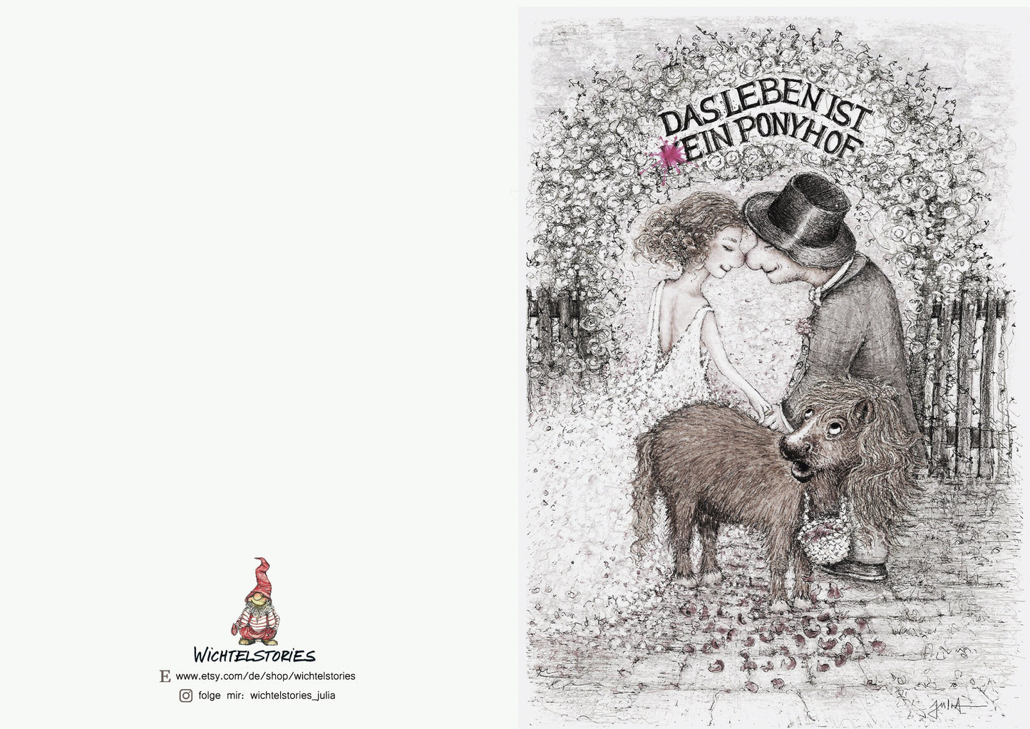 Hochzeitskarte Ponyhof | Sepia | Klappkarte A6