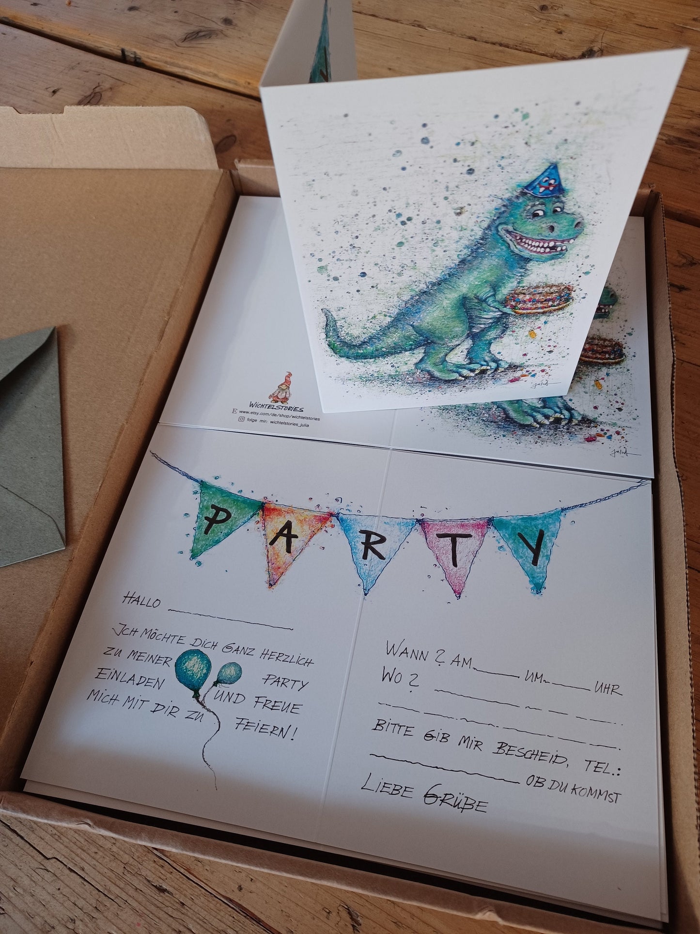 Dino Einladungskarte | Klappkarte A6 zum Ausfüllen | Dino Party Kindergeburtstag