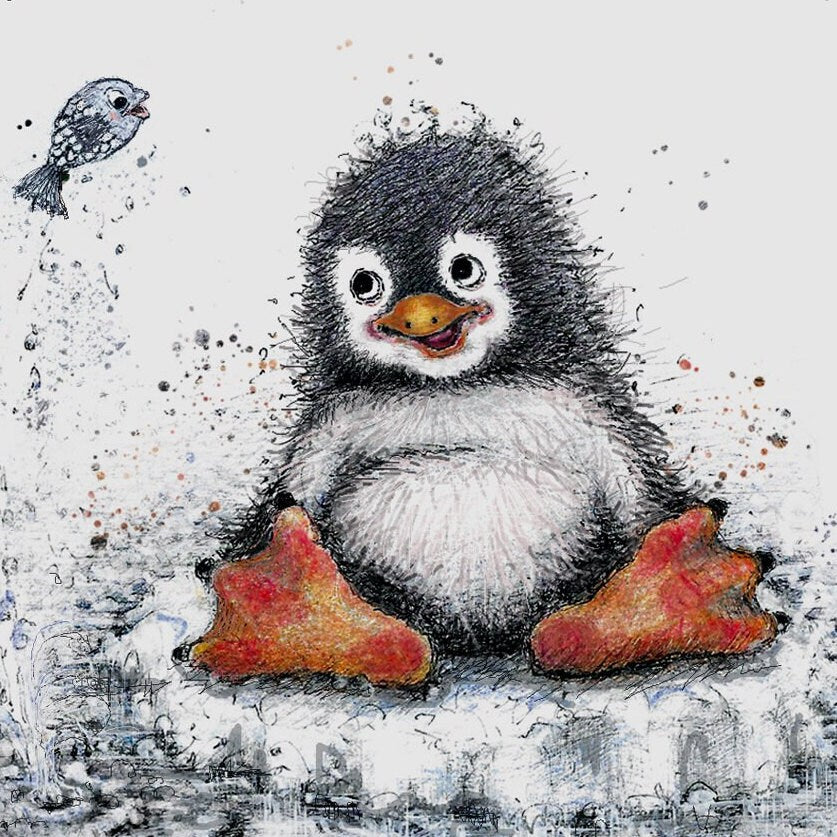 Baby Glückwunschkarte| Kleiner Pinguin | Hello Little One