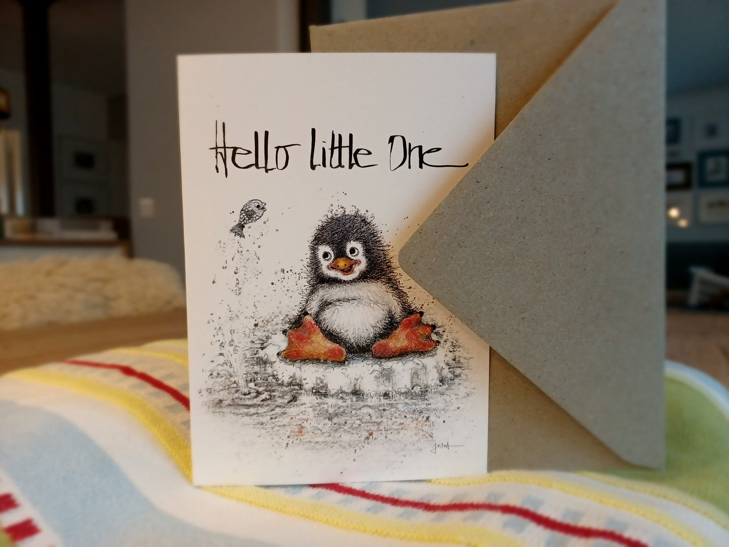 Baby Glückwunschkarte| Kleiner Pinguin | Hello Little One