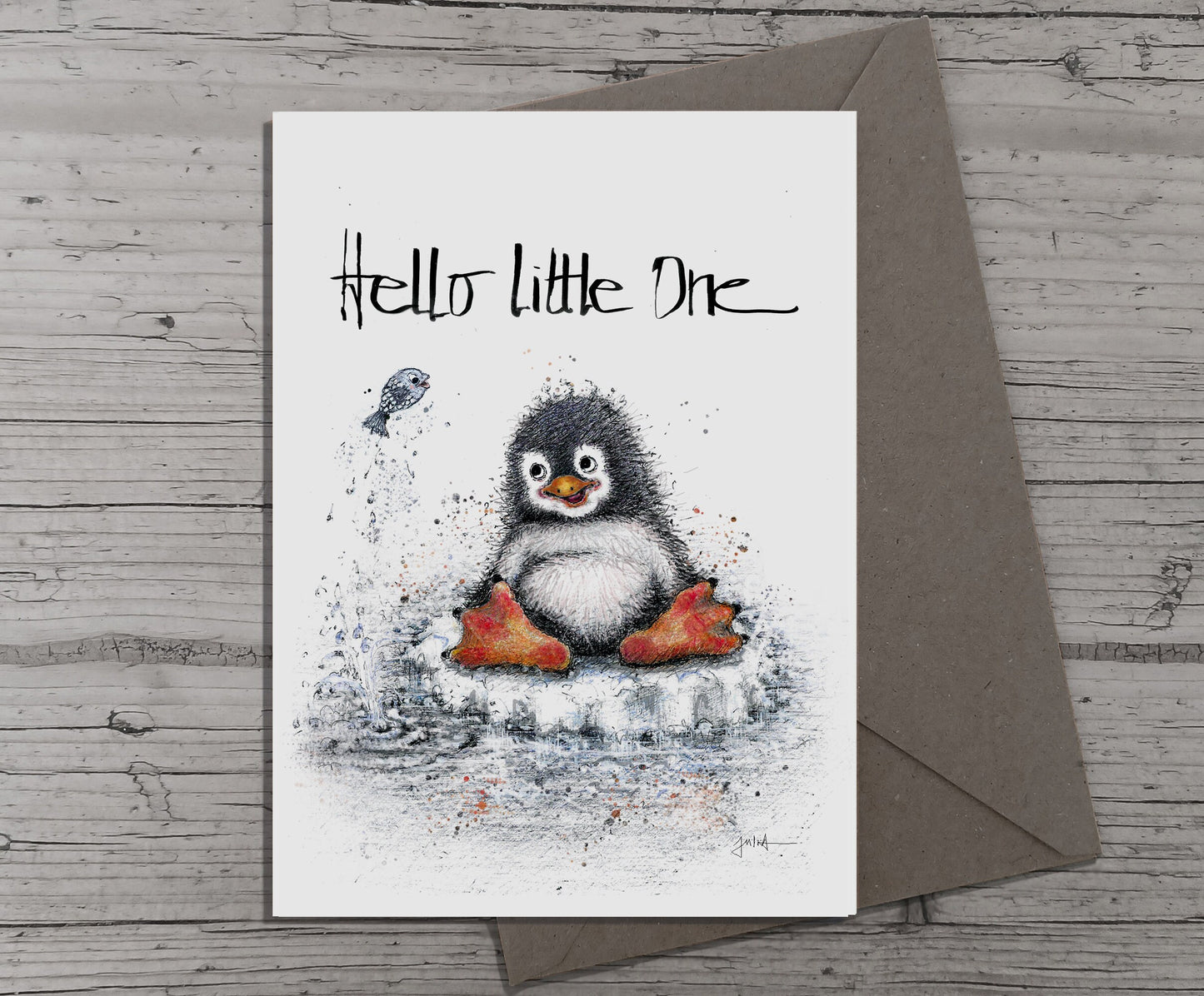 Baby Glückwunschkarte| Kleiner Pinguin | Hello Little One