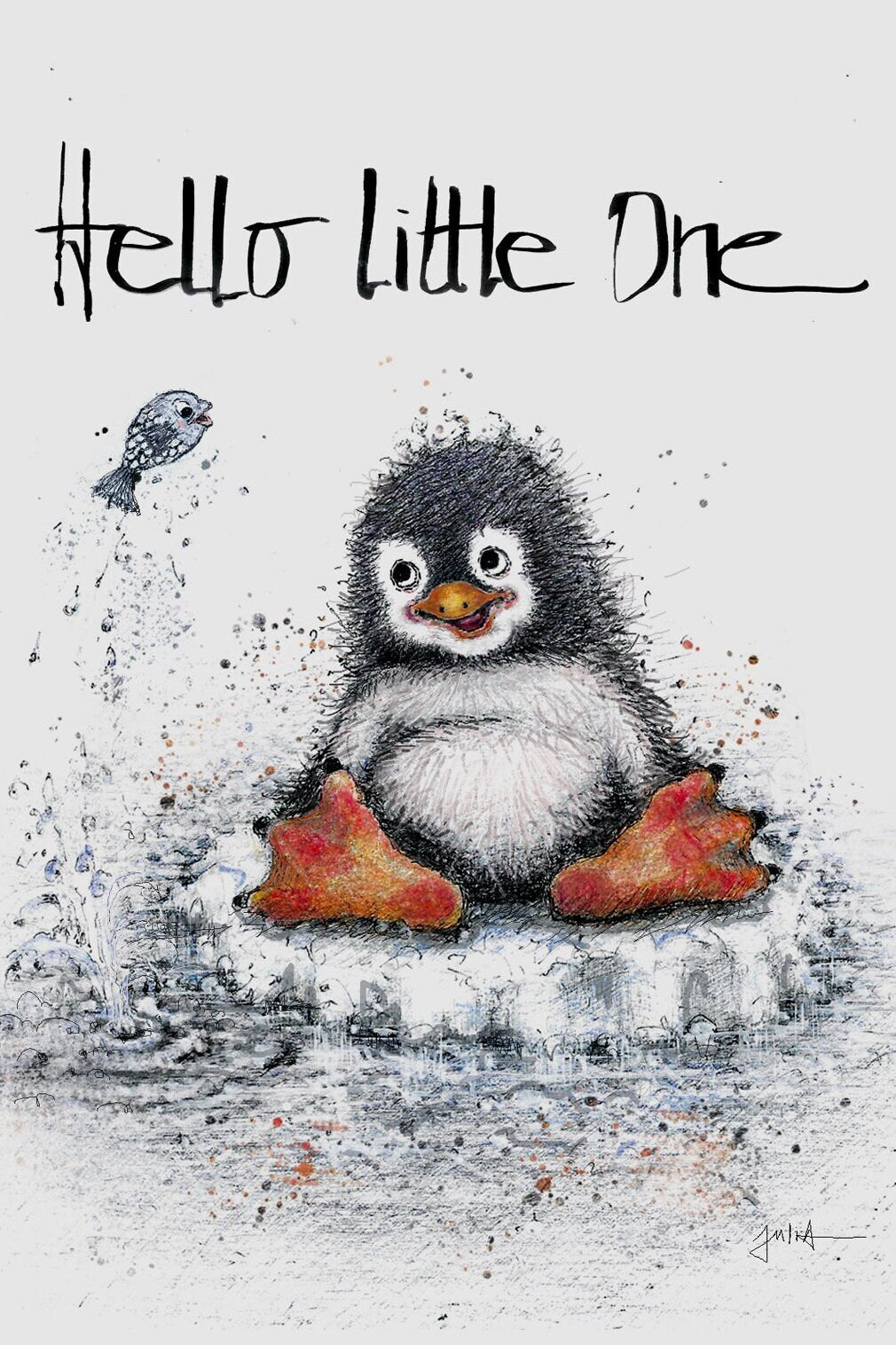Baby Glückwunschkarte| Kleiner Pinguin | Hello Little One
