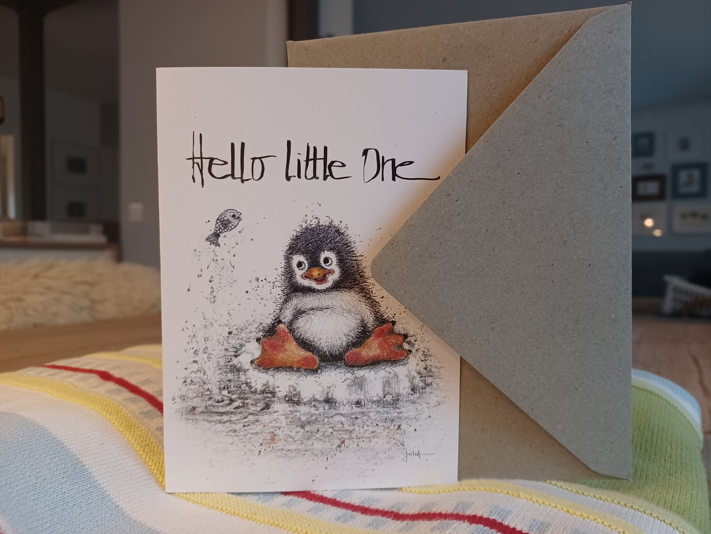 Baby Glückwunschkarte| Kleiner Pinguin | Hello Little One