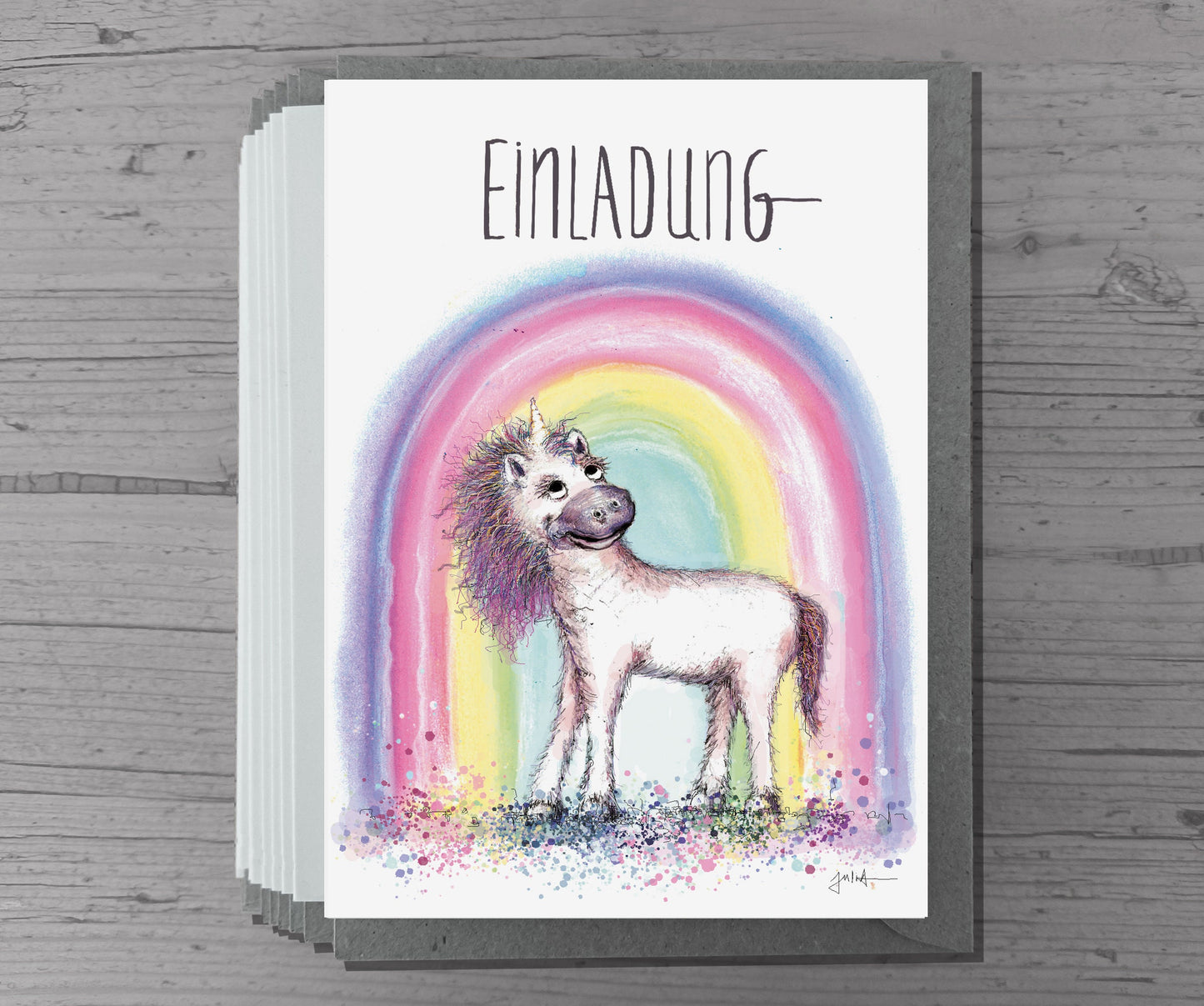 Einhornkarte | Einhorn Einladung | Einhorn Einladungskarte | Einladungskarte Regenbogen