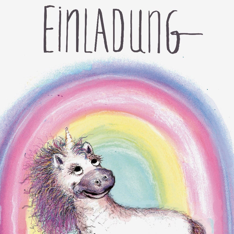 Einhornkarte | Einhorn Einladung | Einhorn Einladungskarte | Einladungskarte Regenbogen