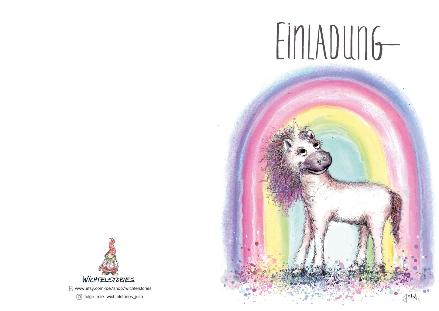 Einhornkarte | Einhorn Einladung | Einhorn Einladungskarte | Einladungskarte Regenbogen