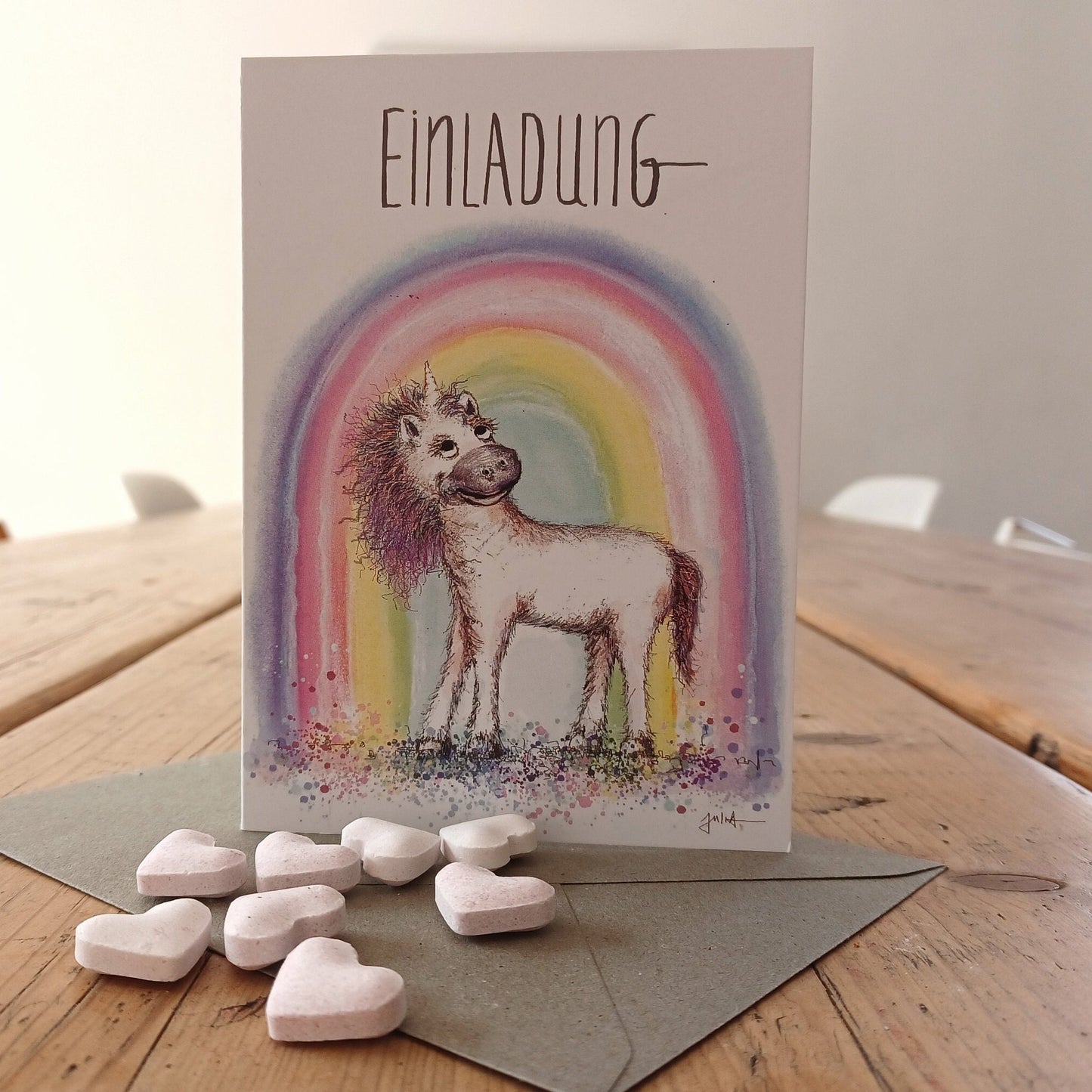 Einhornkarte | Einhorn Einladung | Einhorn Einladungskarte | Einladungskarte Regenbogen