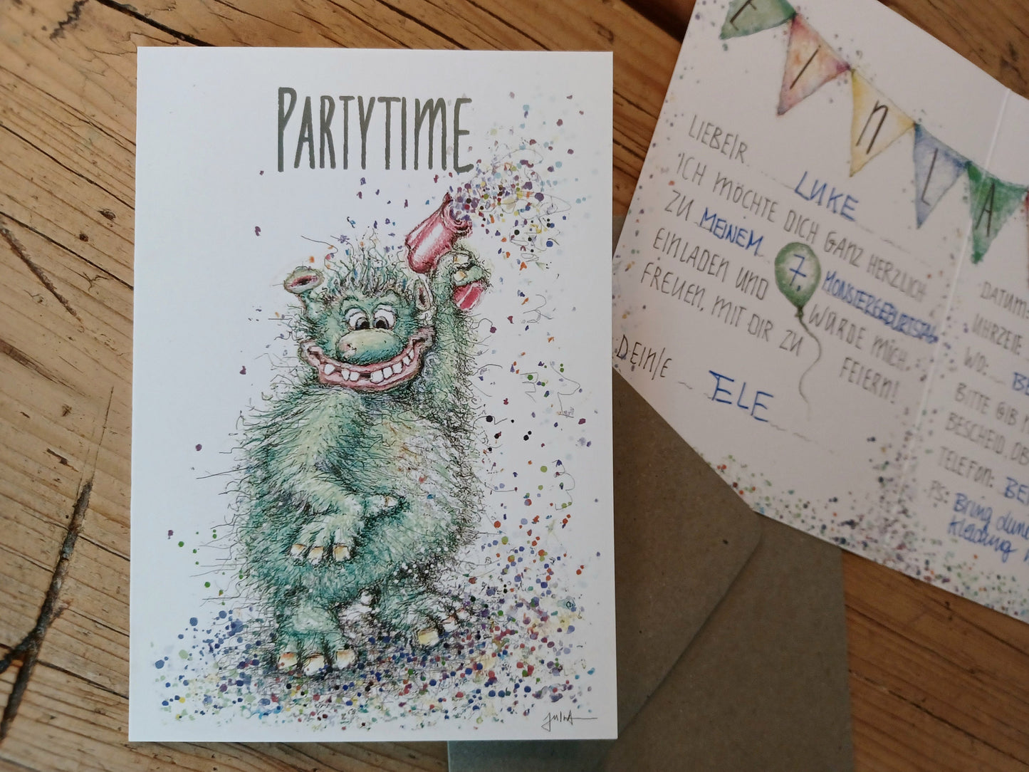 Monstereinladung | Monstergeburtstag | Konfetti Einladung | Einladung Monster Geburtstag