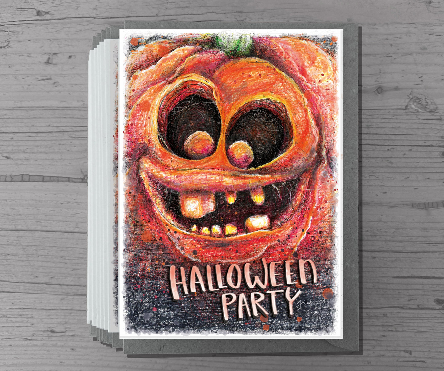 Halloweenparty Einladung | Kürbis Einladung | Pumpkin | A6 Klappkarte mit Einladungstext