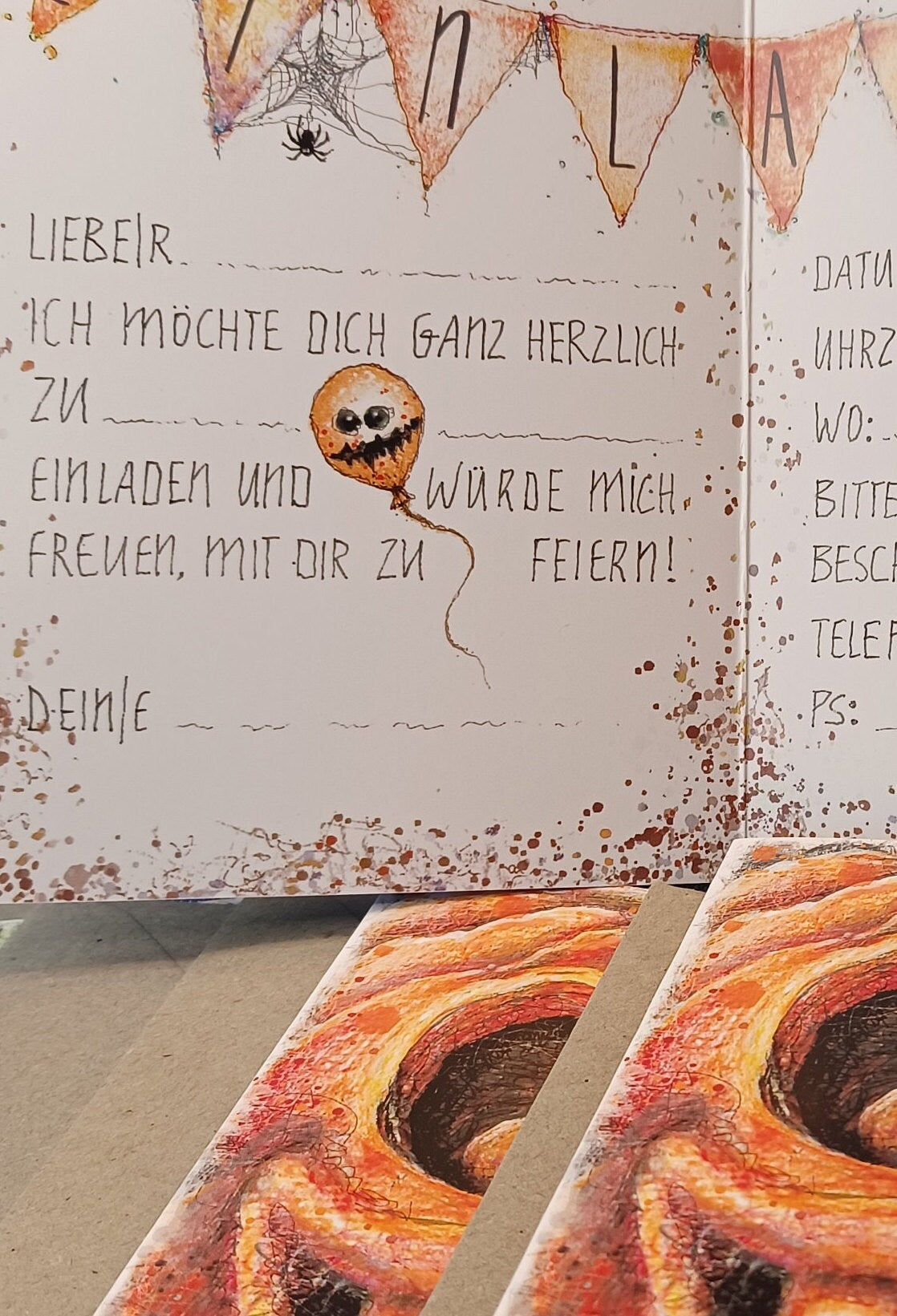 Halloweenparty Einladung | Kürbis Einladung | Pumpkin | A6 Klappkarte mit Einladungstext
