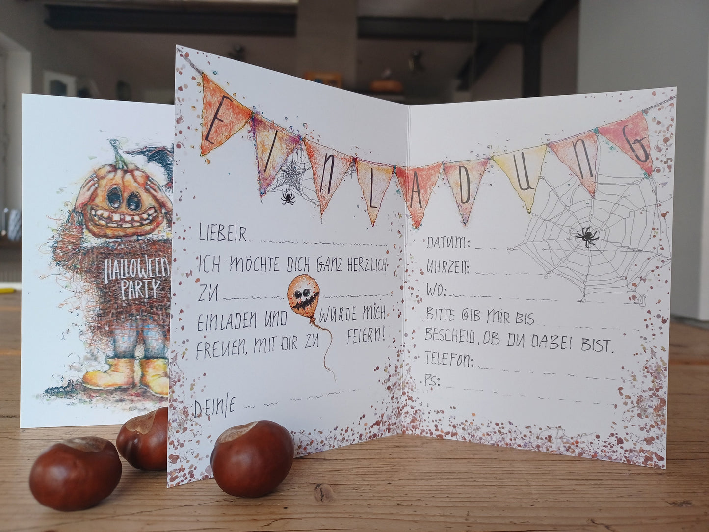 Halloweenparty | Kürbismonster | Halloween Einladung | Einladung Halloween Geburtstag