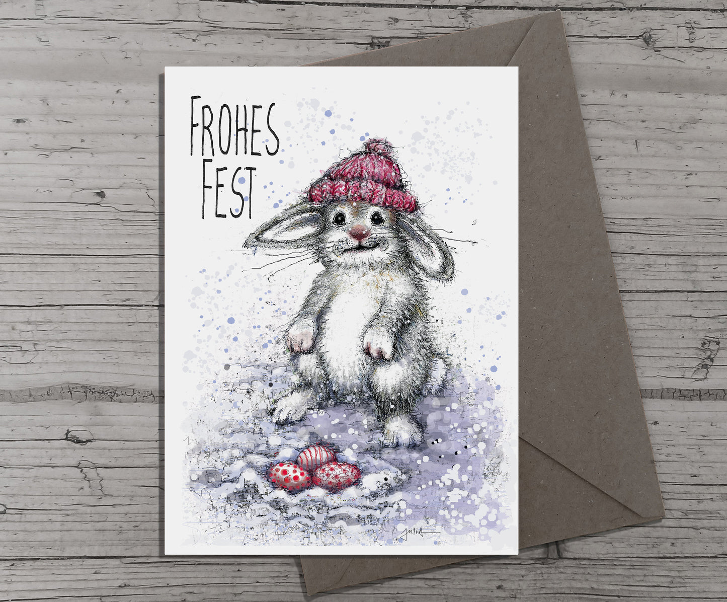 Weihnachtskarte Frohes Fest | Weihnachtshase | Grußkarte zu Weihnachten | Weihnachtsgrüße | Weihnachtsmann | A6 Klappkarte