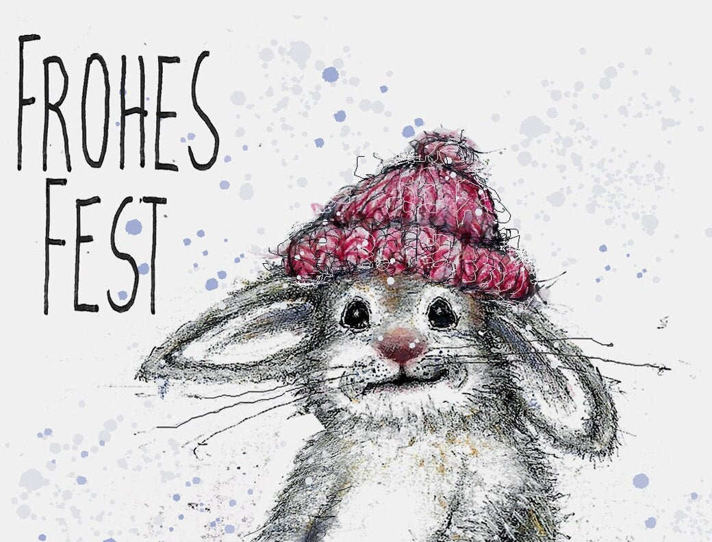Weihnachtskarte Frohes Fest | Weihnachtshase | Grußkarte zu Weihnachten | Weihnachtsgrüße | Weihnachtsmann | A6 Klappkarte