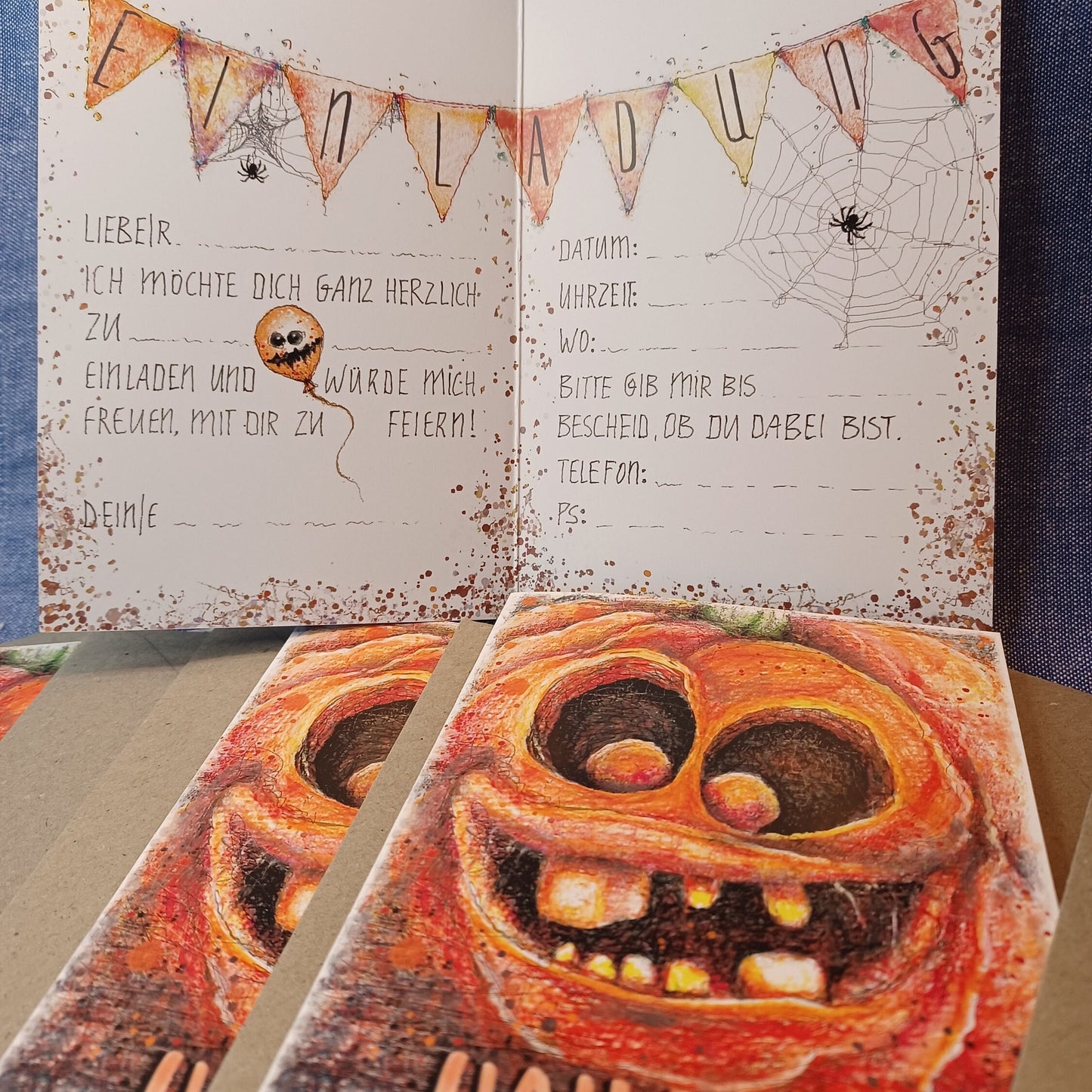 Halloweenparty Einladung | Kürbis Einladung | Pumpkin | A6 Klappkarte mit Einladungstext