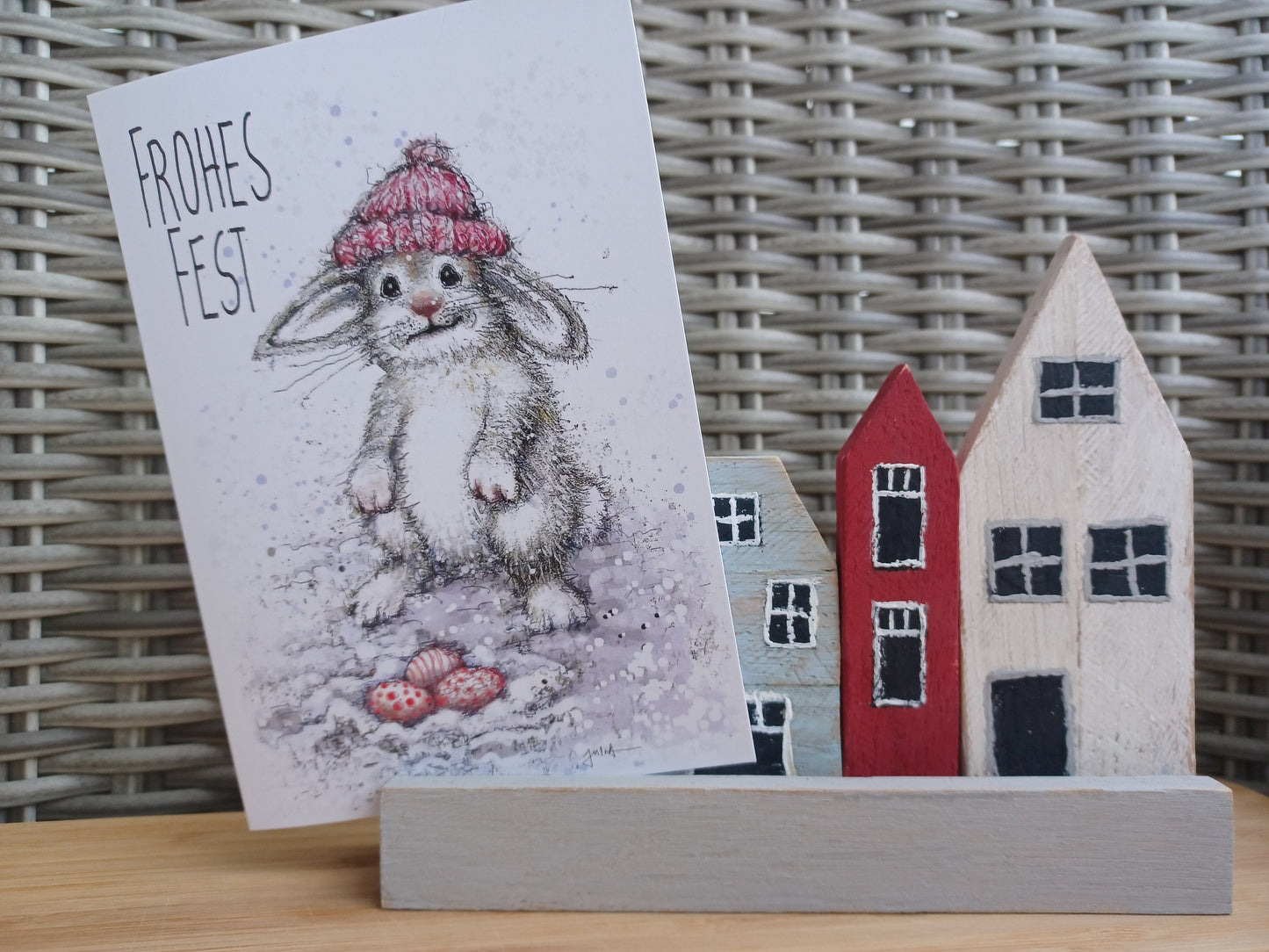 Weihnachtskarte Frohes Fest | Weihnachtshase | Grußkarte zu Weihnachten | Weihnachtsgrüße | Weihnachtsmann | A6 Klappkarte