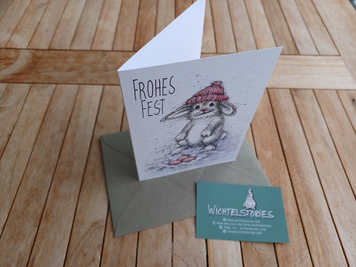 Weihnachtskarte Frohes Fest | Weihnachtshase | Grußkarte zu Weihnachten | Weihnachtsgrüße | Weihnachtsmann | A6 Klappkarte