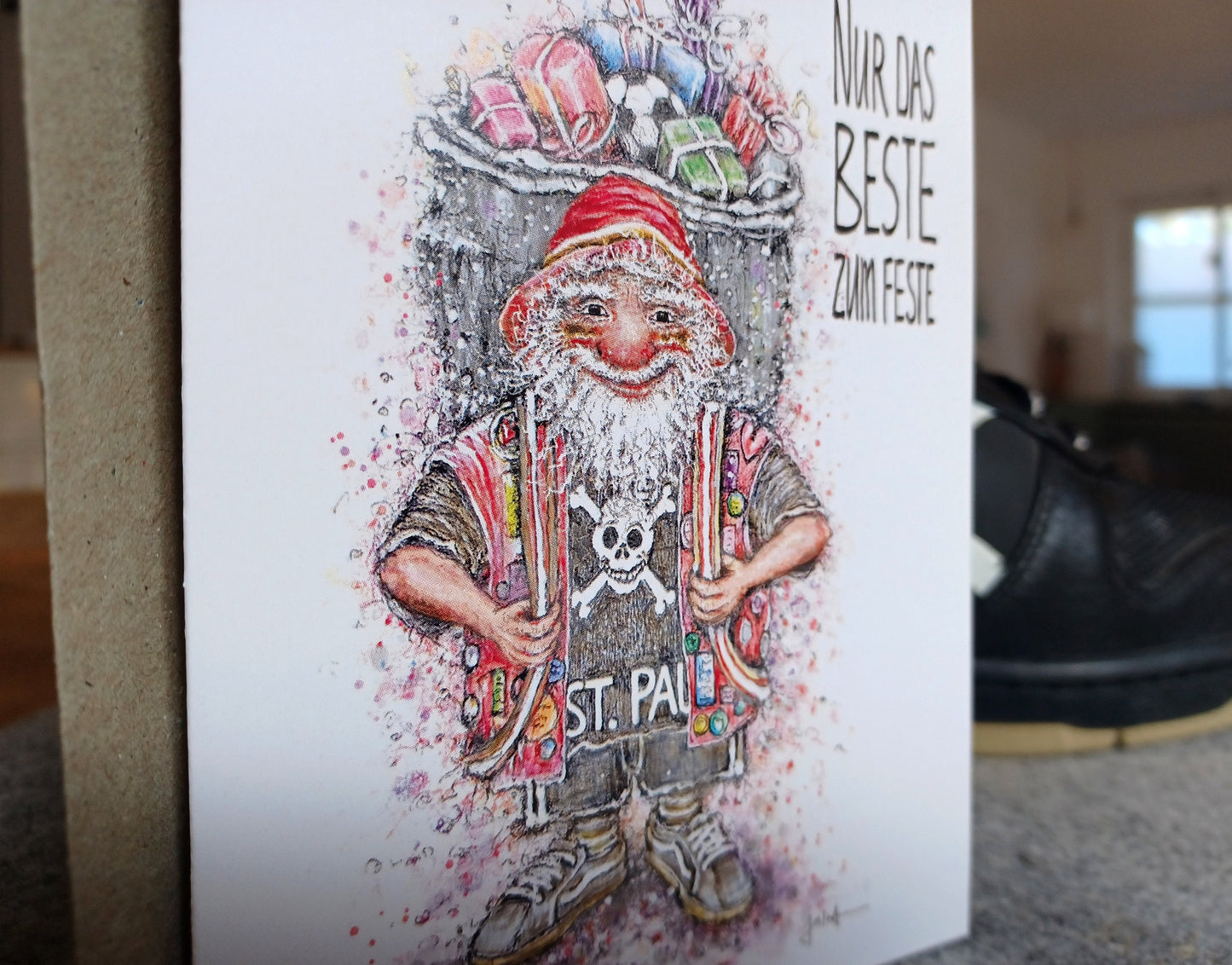 Weihnachtskarte Santa ist ein Fußballfan | Nur das Beste zum Feste | A6 Weihnachtsgrußkarte