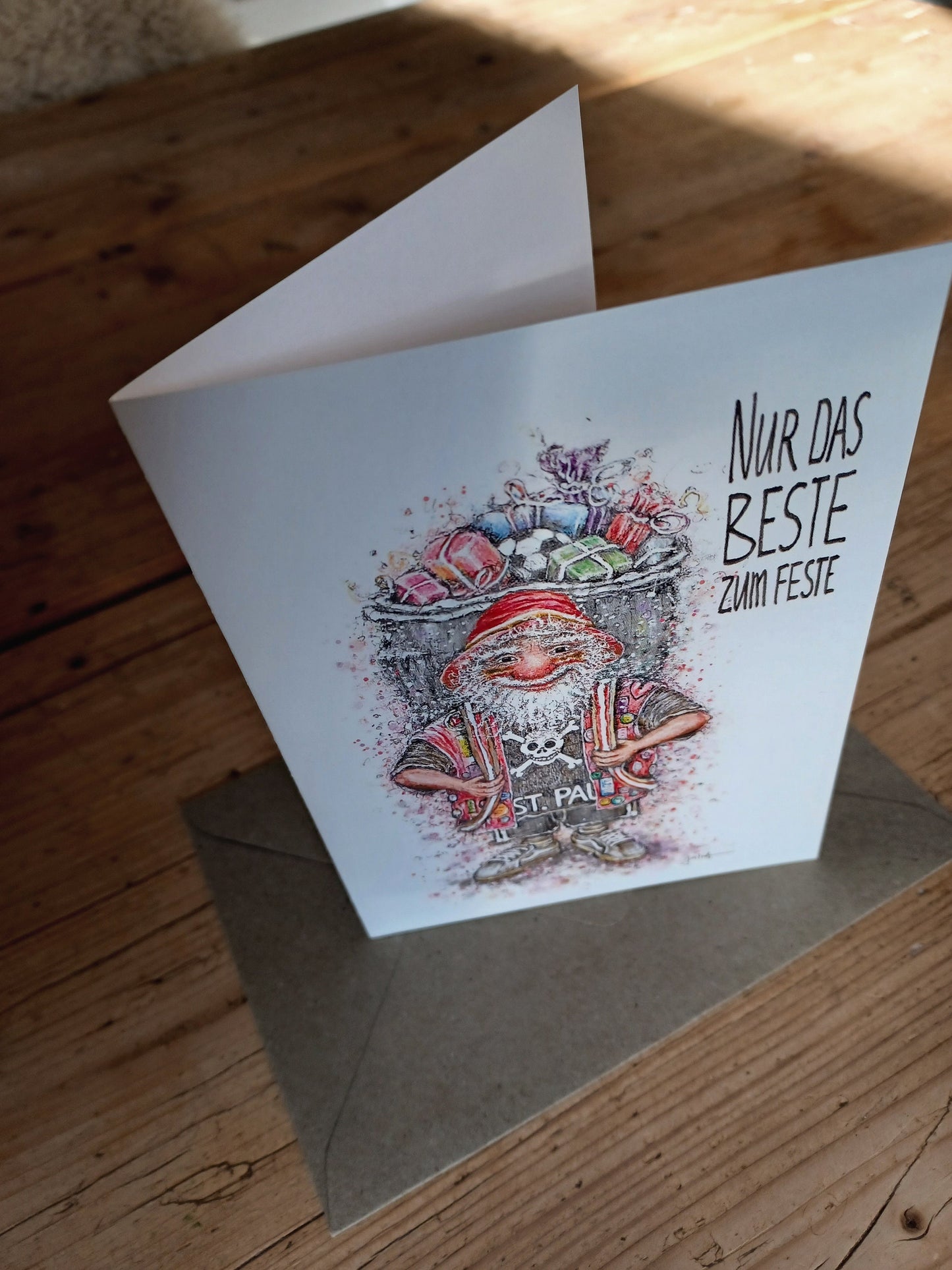 Weihnachtskarte Santa ist ein Fußballfan | Nur das Beste zum Feste | A6 Weihnachtsgrußkarte
