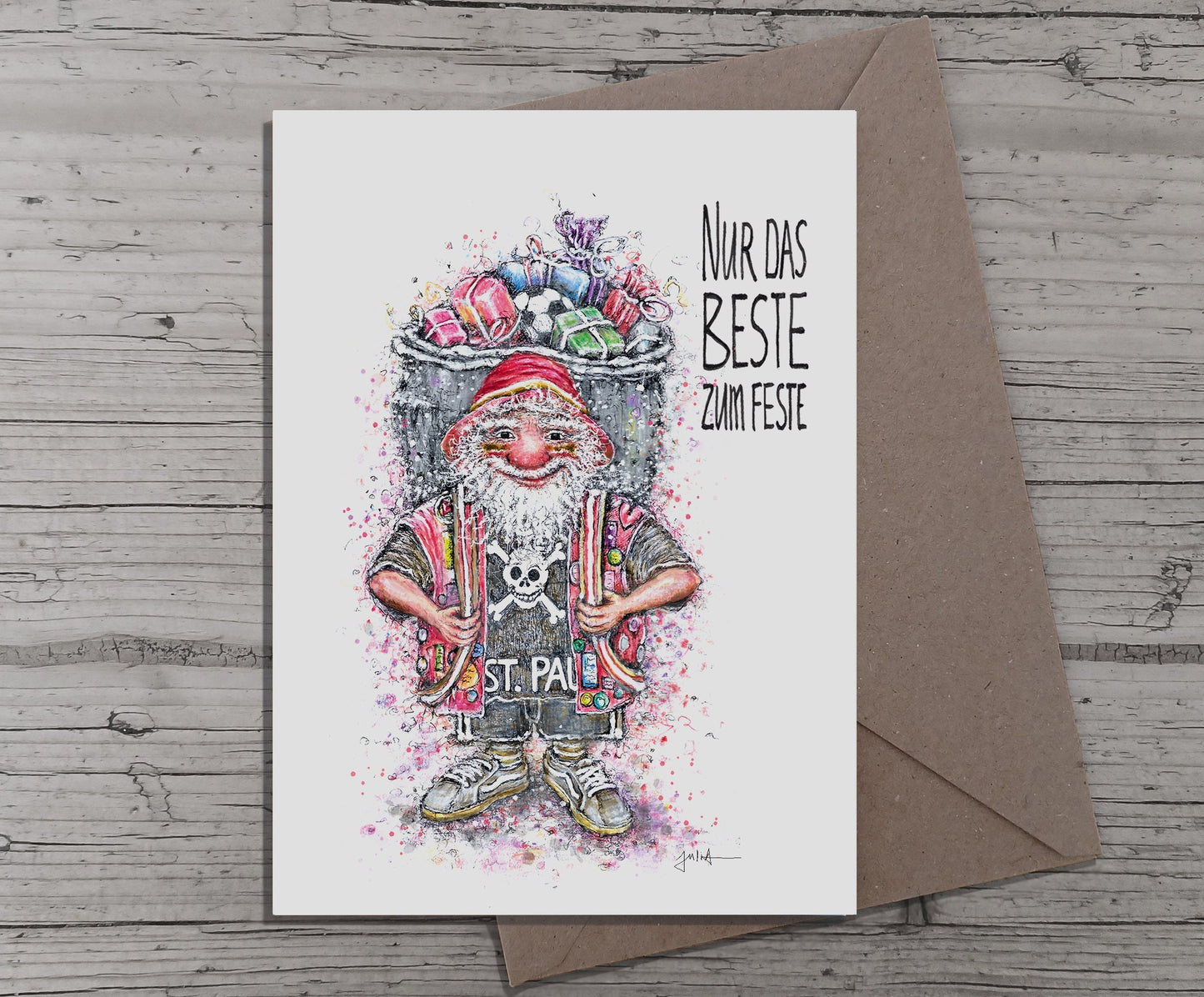 Weihnachtskarte Santa ist ein Fußballfan | Nur das Beste zum Feste | A6 Weihnachtsgrußkarte