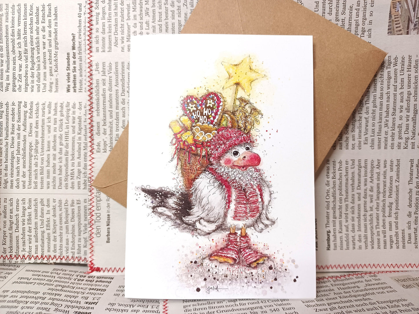 Weihnachtsmöwe | Weihnachtskarte HoHoHo | Grußkarte zu Weihnachten | Weihnachtsgrüße | Weihnachtskarte norddeutsch | A6 Klappkarte