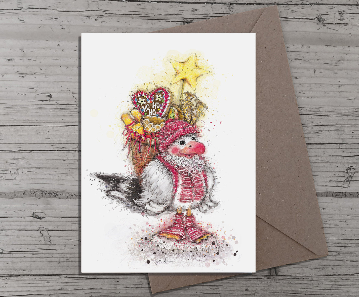 Weihnachtsmöwe | Weihnachtskarte HoHoHo | Grußkarte zu Weihnachten | Weihnachtsgrüße | Weihnachtskarte norddeutsch | A6 Klappkarte