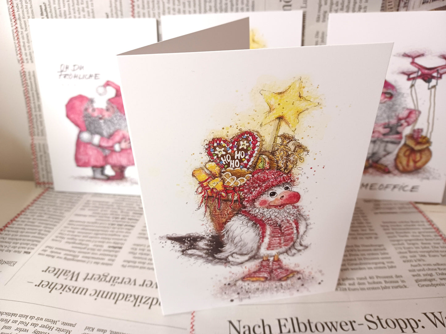 Weihnachtsmöwe | Weihnachtskarte HoHoHo | Grußkarte zu Weihnachten | Weihnachtsgrüße | Weihnachtskarte norddeutsch | A6 Klappkarte