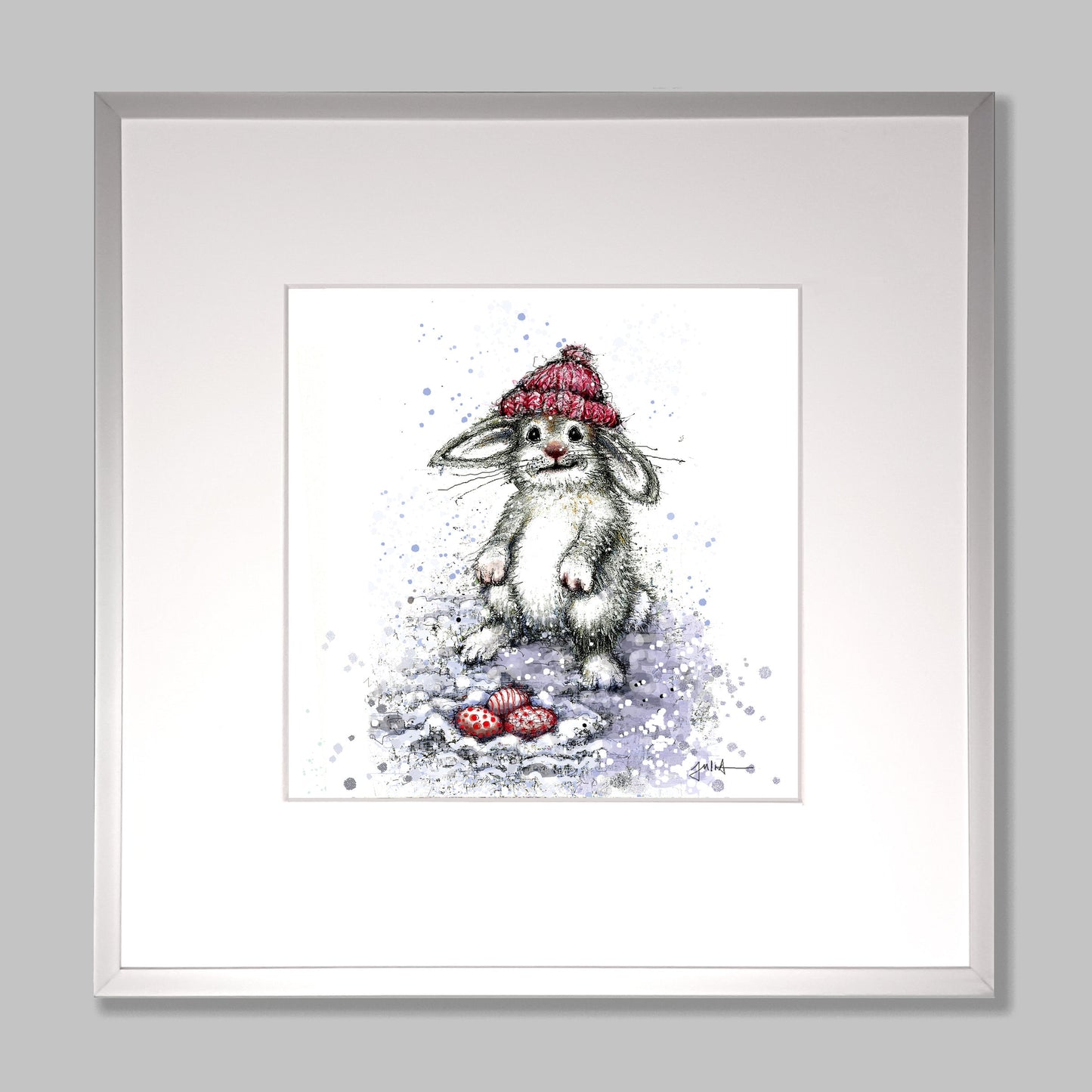 Häschen Bild | Hochwertiger Kunstdruck im Bilderrahmen 32,5 x 32,5cm | süßes Häschen Bild