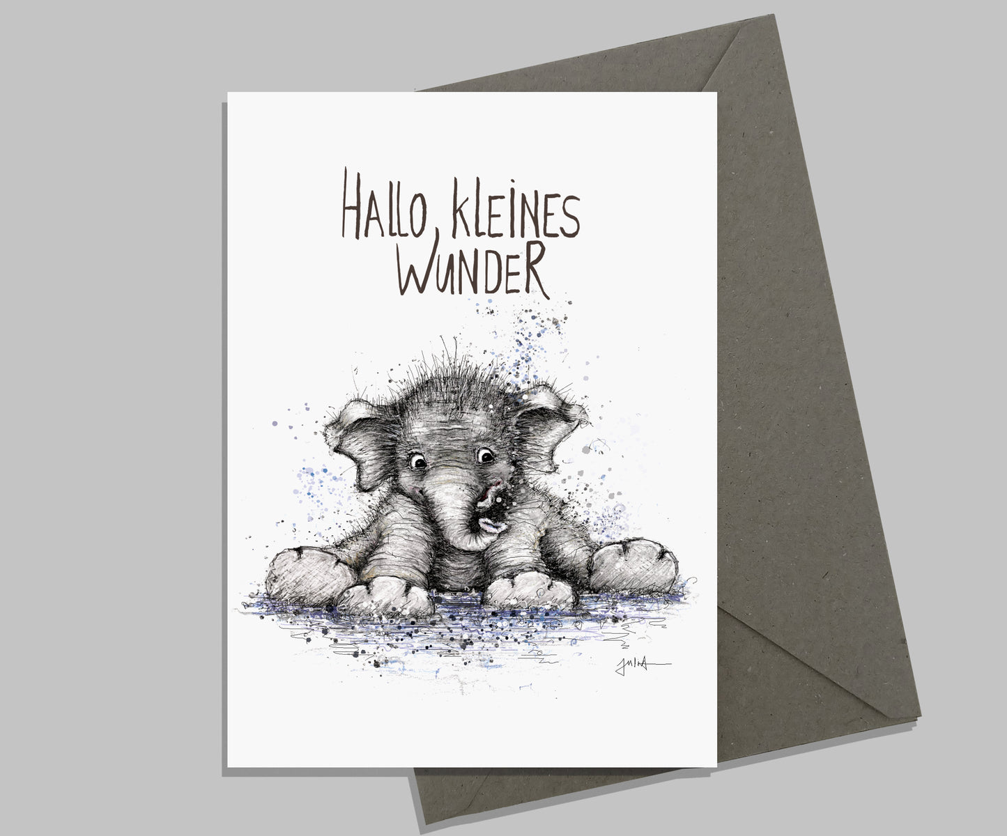 Baby Glückwunschkarte| Kleiner Elefant | Hallo kleines Wunder | Geburtskarten Baby