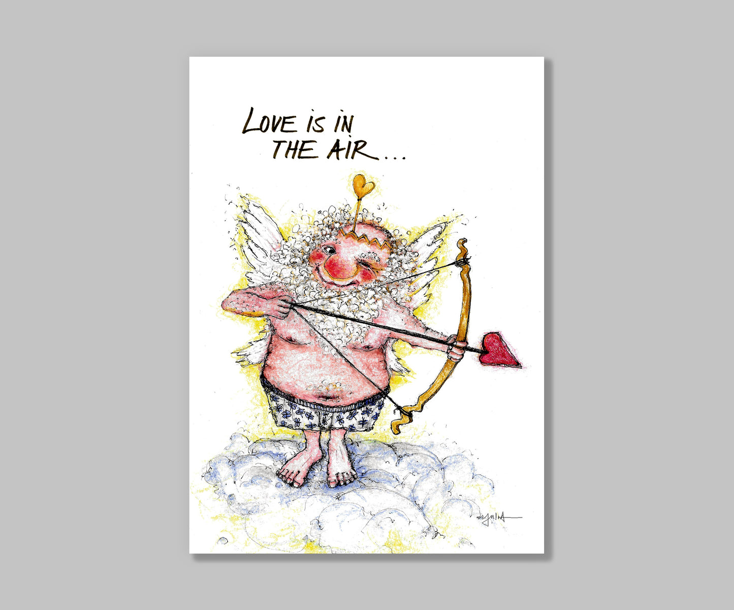 Postkarte Amor-Love Love is in the Air | Valentin Karte Liebesgott handgezeichnet A6 Druck | Kunst mit Witz