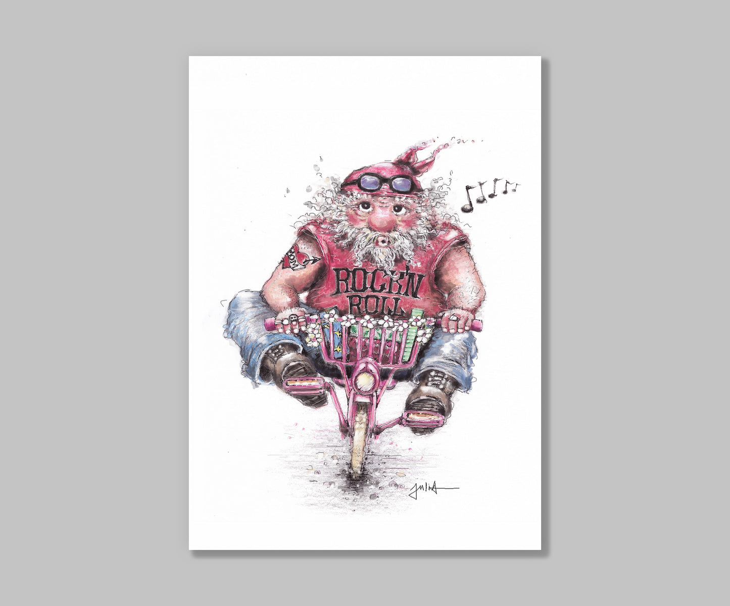 Postkarte Rock’n’Roll Wichtel | Lustige Weihnachtskarte | Männerkarte Geburtstag | Handgezeichnete A6 Kunstkarte